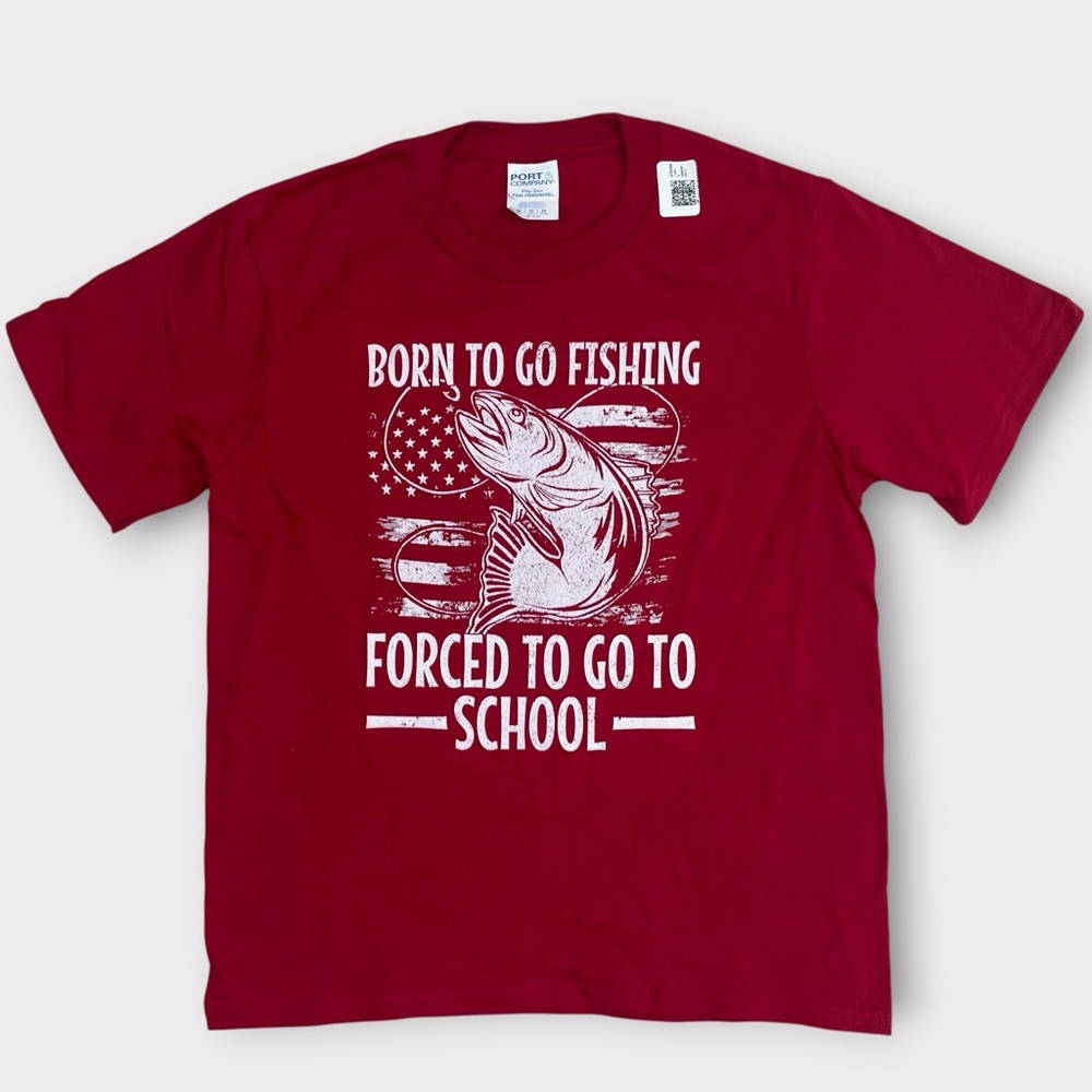 Port & Company Youth Graphic Tee – Fishing Theme – Size Medium (9/10)